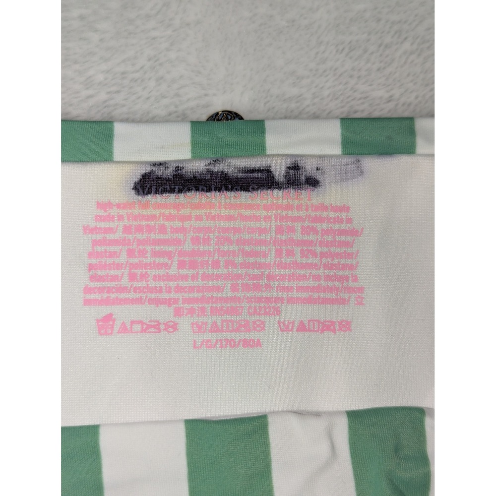 Victorias Secret Green White Striped High Waist Full Coverage Bikini Bottom L - Picture 2 of 5